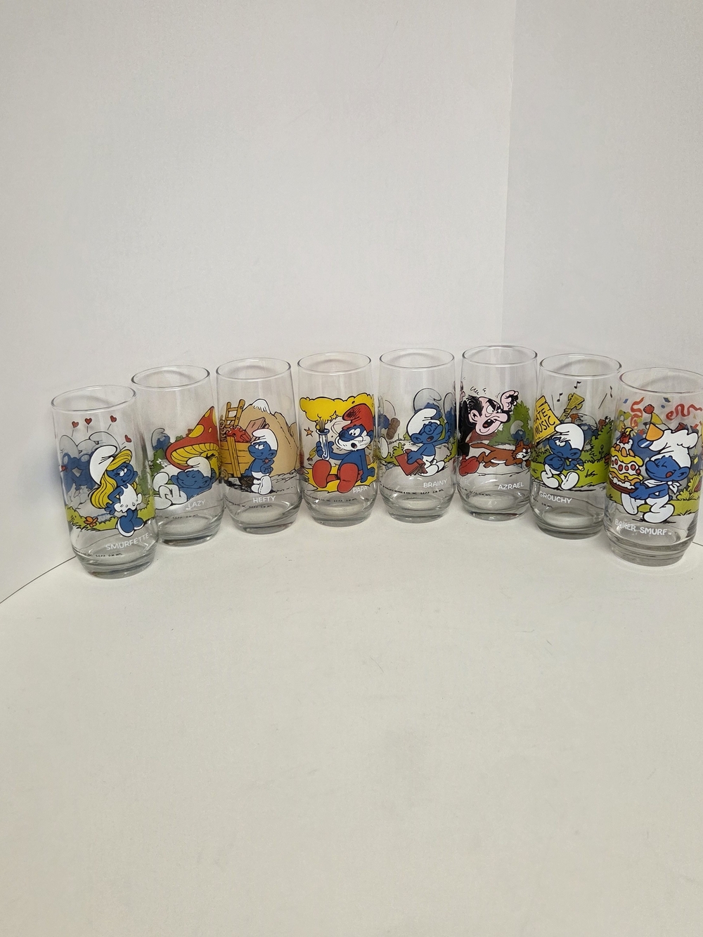 Vintage Hardee’s Smurf Collector Glasses Lot of 8 Peyo 1980s #0439